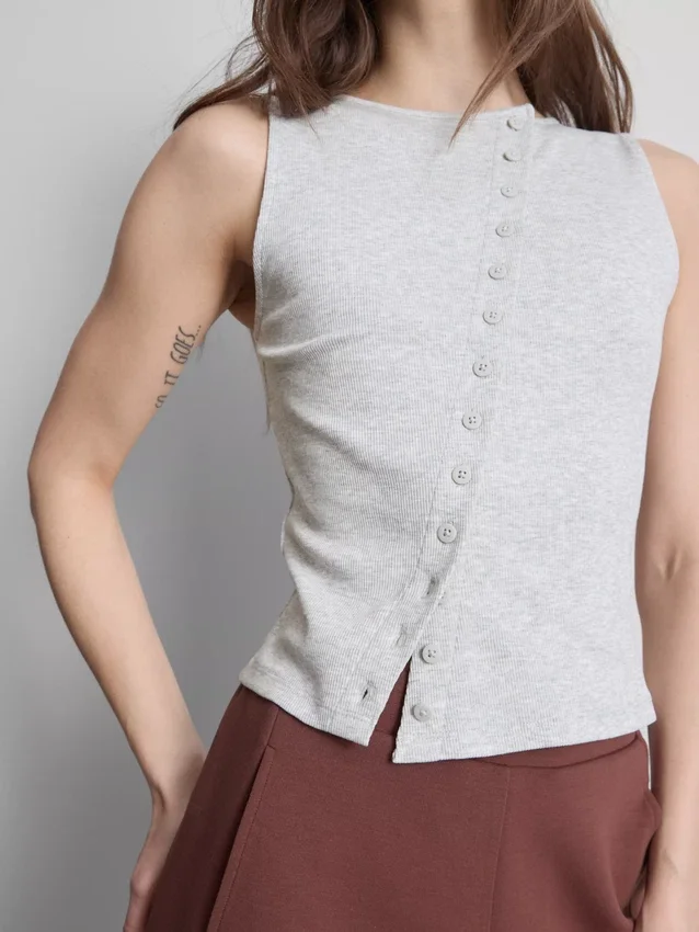 Cotton-rich button-through tank top