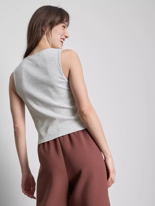 Cotton-rich button-through tank top