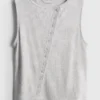 Cotton-rich button-through tank top