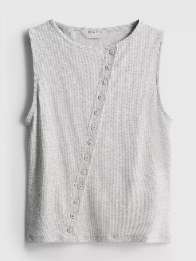 Cotton-rich button-through tank top