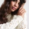 Cotton rich crochet long sleeve top