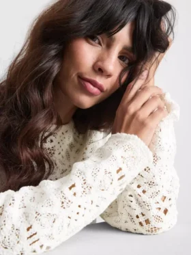 Cotton rich crochet long sleeve top