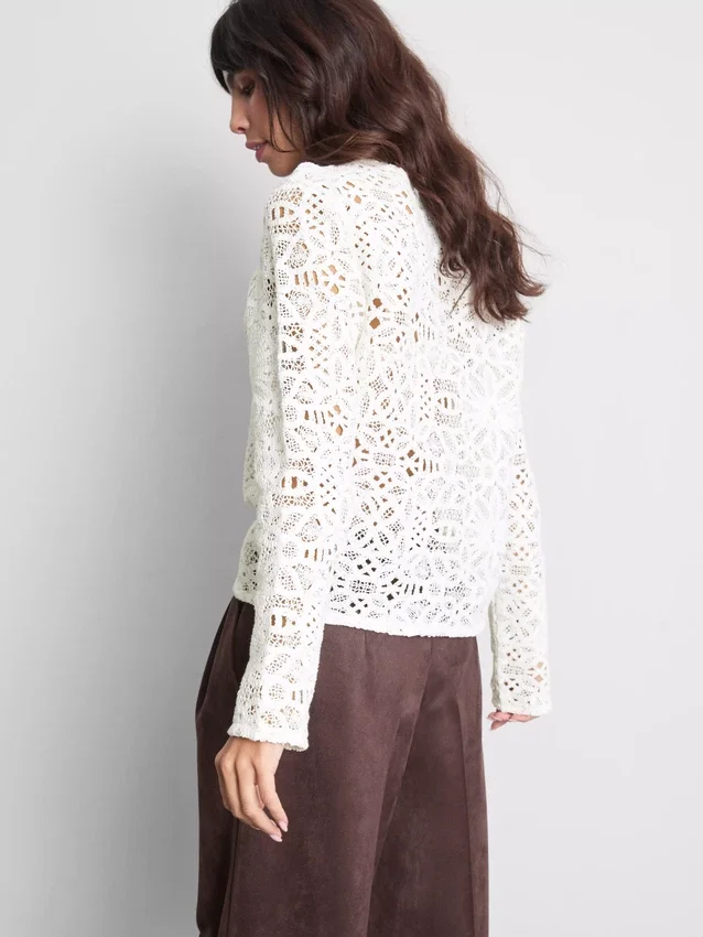 Cotton rich crochet long sleeve top