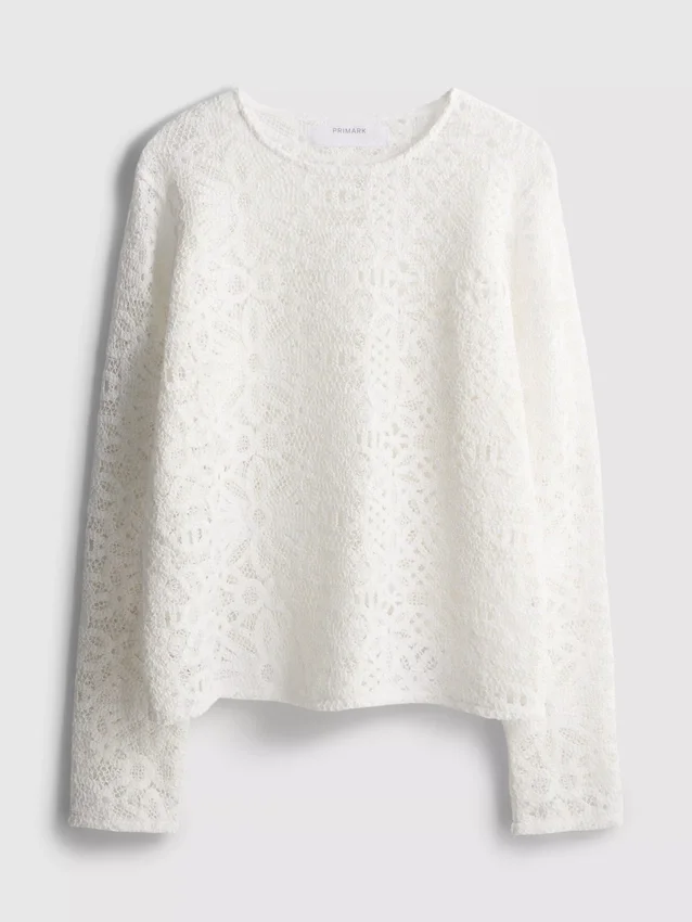 Cotton rich crochet long sleeve top
