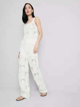 Cotton rich crochet straight leg pants