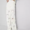 Cotton rich crochet straight leg pants