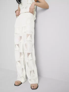 Cotton rich crochet straight leg pants