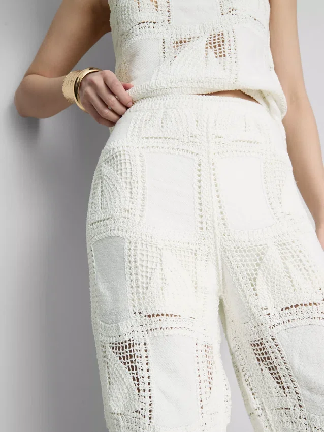 Cotton rich crochet straight leg pants