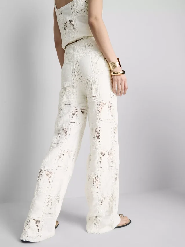 Cotton rich crochet straight leg pants