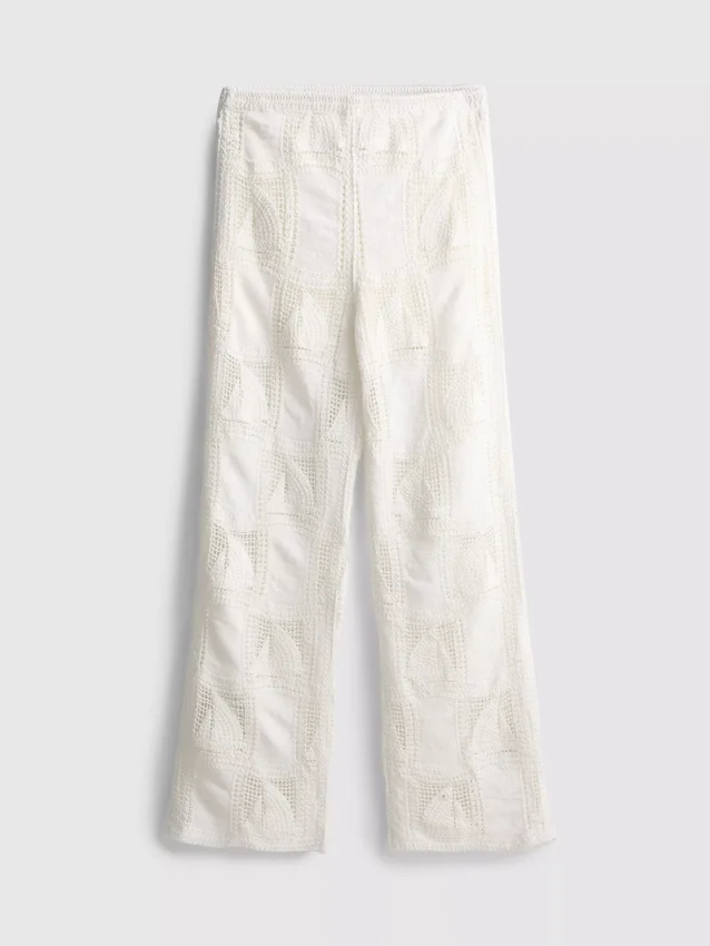 Cotton rich crochet straight leg pants