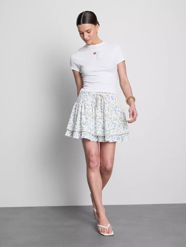 Cotton rich cropped beaded baby tee