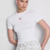 Cotton rich cropped beaded baby tee