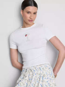 Cotton rich cropped beaded baby tee