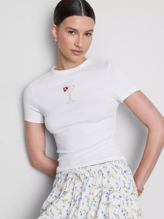 Cotton rich cropped beaded baby tee