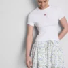 Cotton rich cropped beaded baby tee