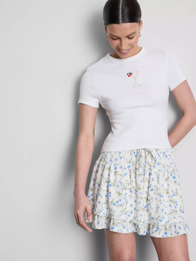 Cotton rich cropped beaded baby tee