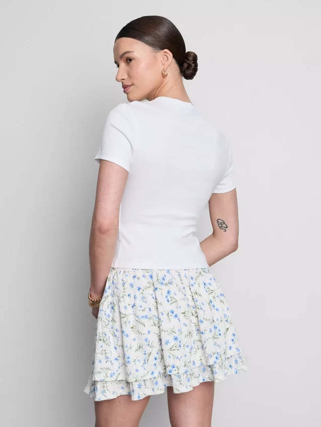Cotton rich cropped beaded baby tee