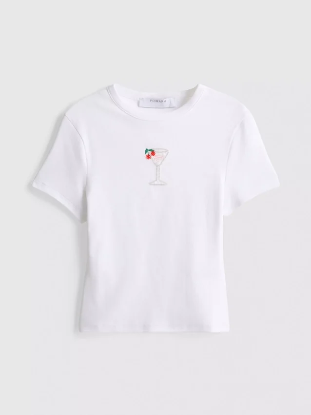 Cotton rich cropped beaded baby tee