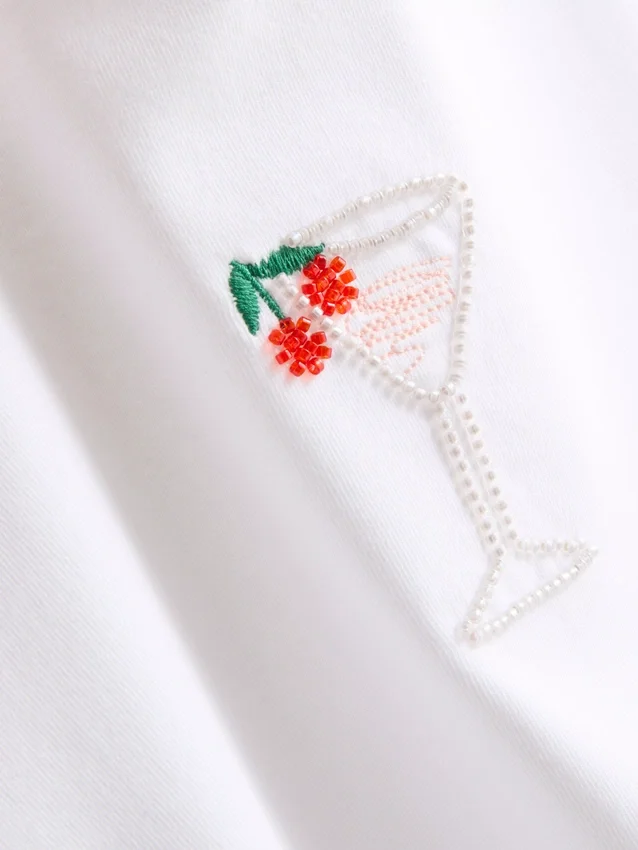 Cotton rich cropped beaded baby tee