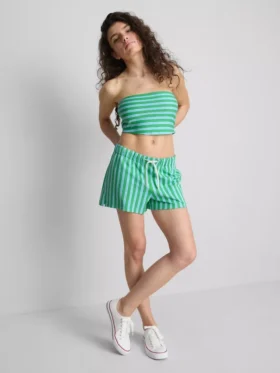 Cotton-rich cropped striped bandeau top