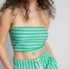 Cotton-rich cropped striped bandeau top