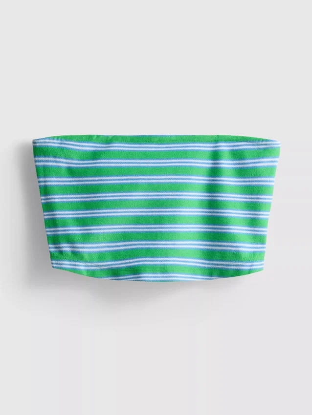 Cotton-rich cropped striped bandeau top