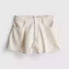 Cotton rich denim pleated flare shorts