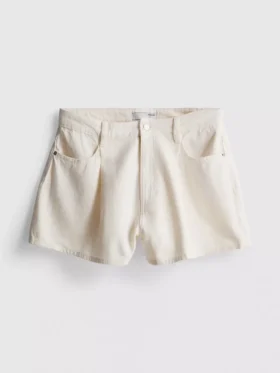 Cotton rich denim pleated flare shorts
