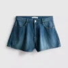 Cotton rich denim pleated flare shorts