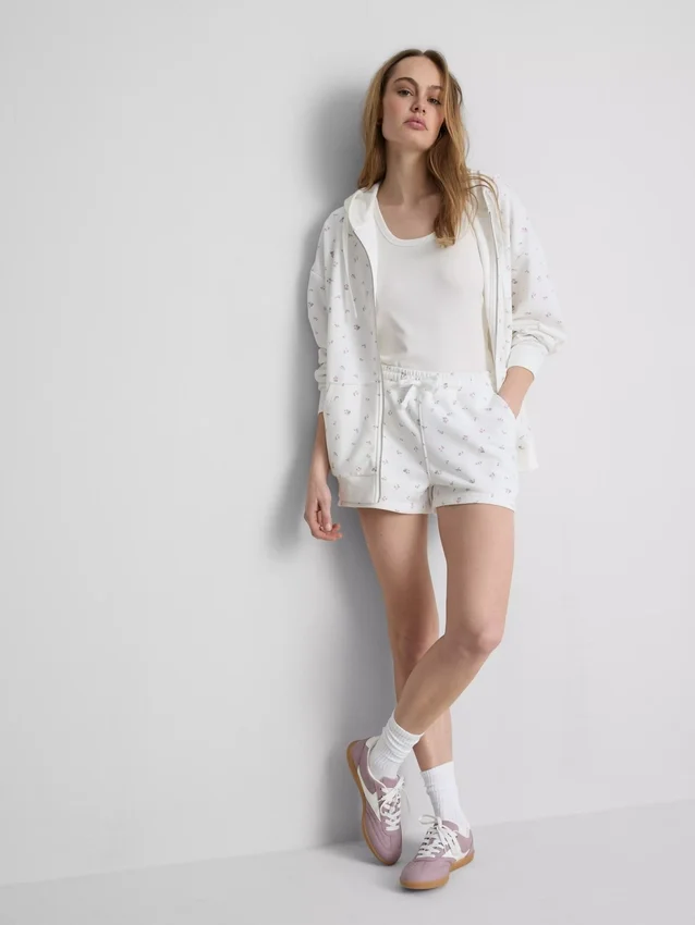 Cotton rich floral zip through hoodie