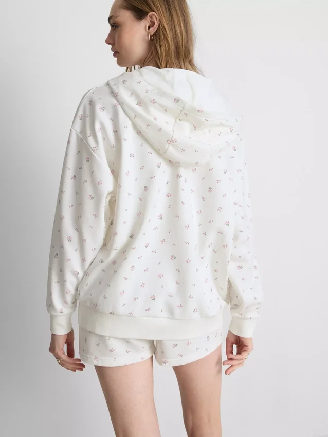 Cotton rich floral zip through hoodie
