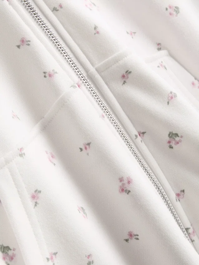 Cotton rich floral zip through hoodie