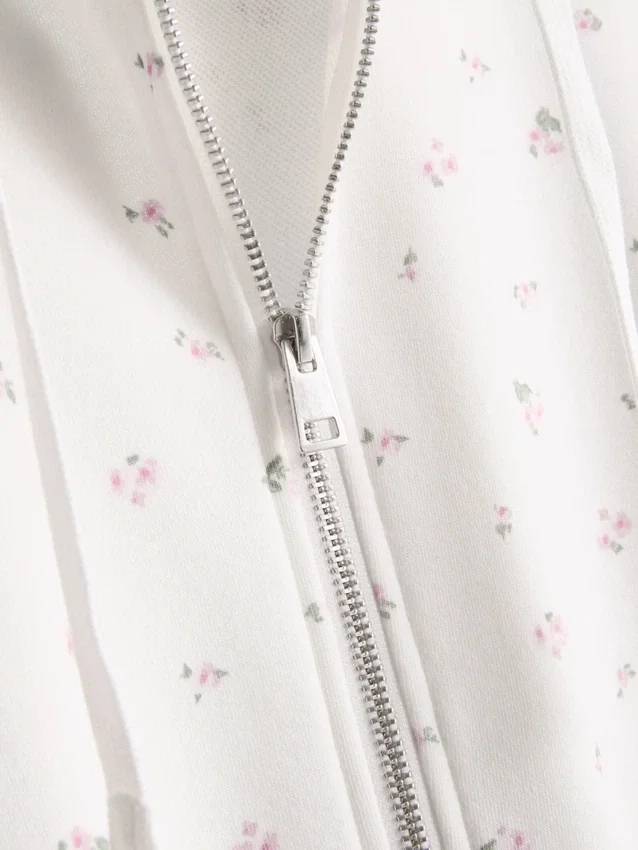 Cotton rich floral zip through hoodie