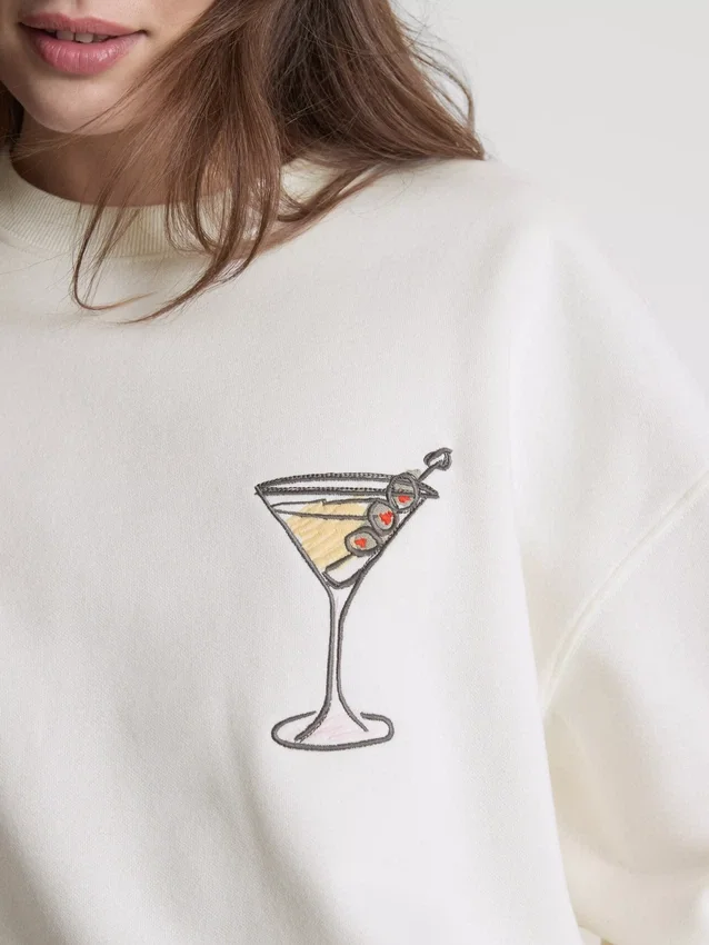 Cotton-rich graphic martini sweatshirt