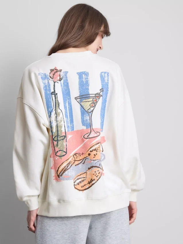 Cotton-rich graphic martini sweatshirt