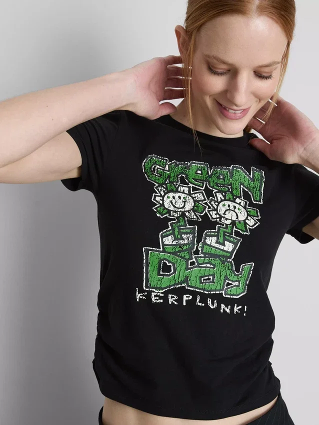 Cotton rich green day ruched baby tee