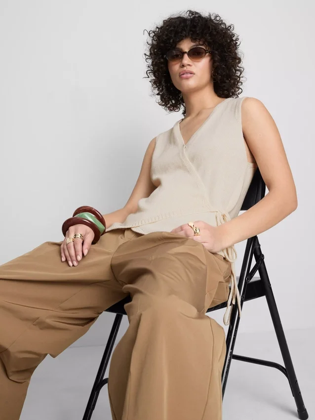 Cotton-rich knitted wrap vest