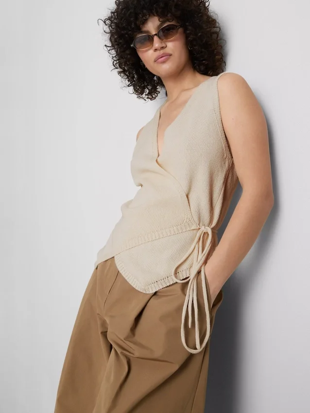 Cotton-rich knitted wrap vest