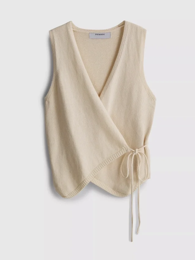 Cotton-rich knitted wrap vest