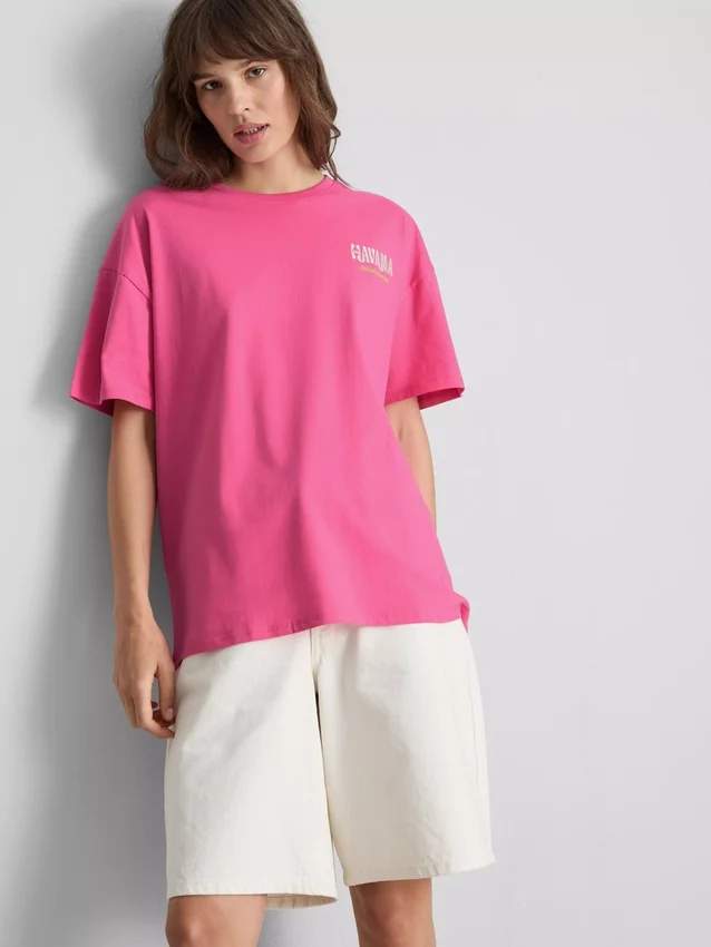 Cotton rich oversized graphic havana tee