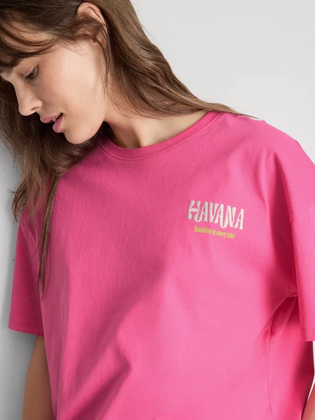 Cotton rich oversized graphic havana tee