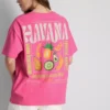 Cotton rich oversized graphic havana tee