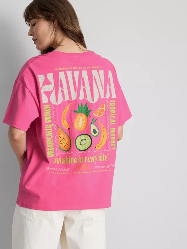 Cotton rich oversized graphic havana tee