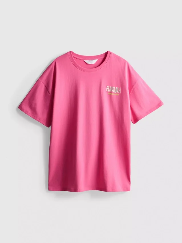 Cotton rich oversized graphic havana tee