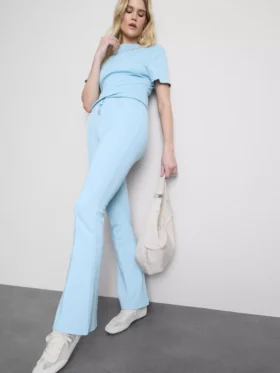 Cotton-rich pintuck flared-leg joggers