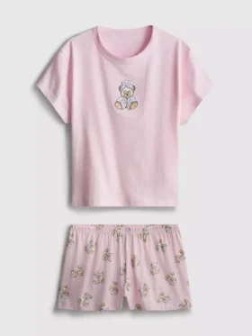 Cotton-rich printed shorty pajamas