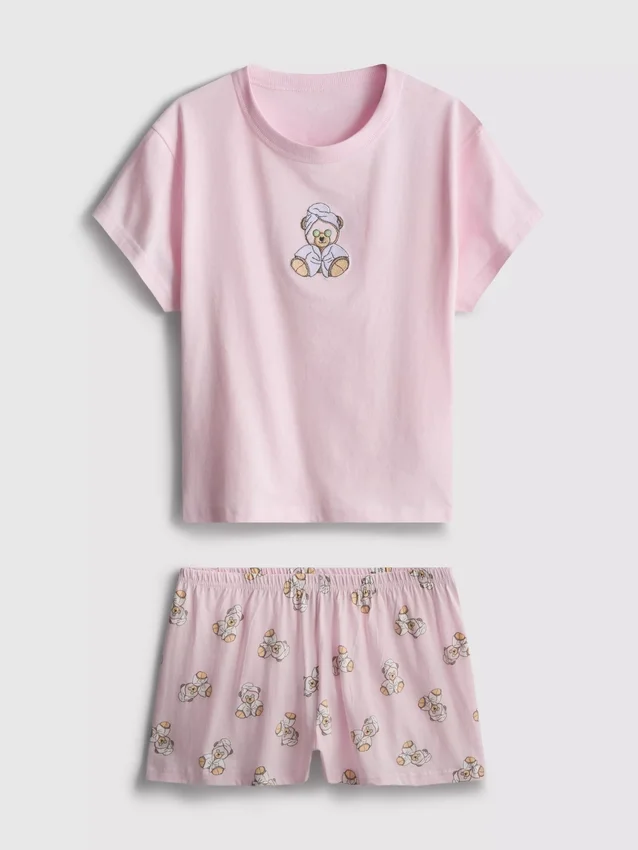 Cotton-rich printed shorty pajamas