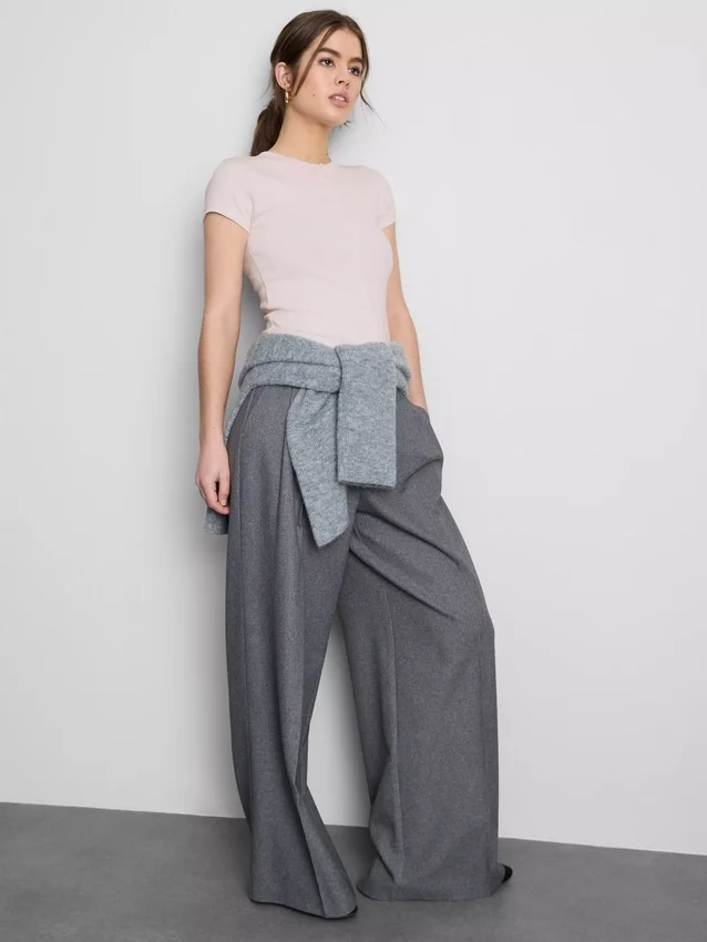 Cotton-rich ribbed button-through top