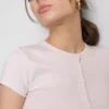 Cotton-rich ribbed button-through top