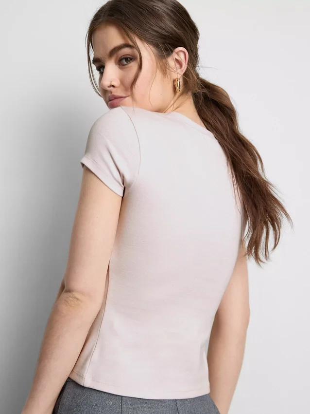 Cotton-rich ribbed button-through top